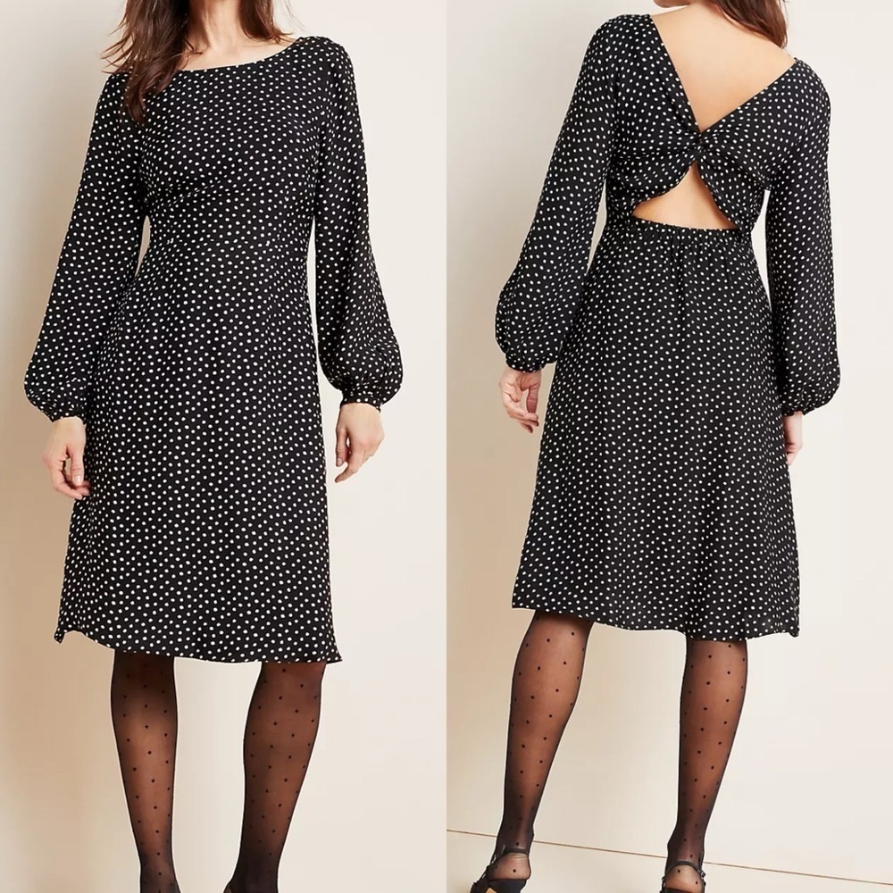 Anthropologie Agatha Black & White Polkadot Midi Dress SIZE 12